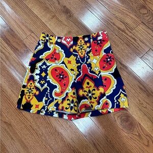 Boho Festival Print High Waist Shorts Gold Button Retro Style US 8 NEW